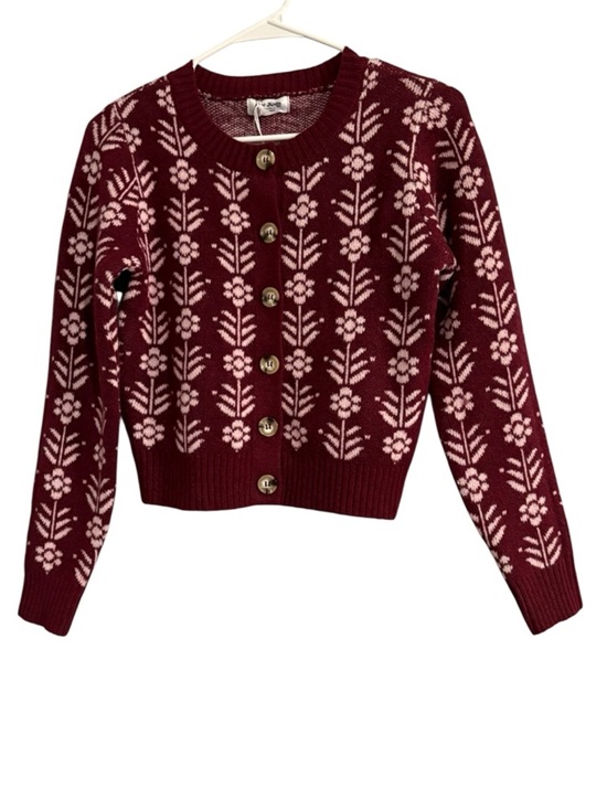 Love knits Other - Love knits Floral Burgundy Button-Front Cardigan Sweater